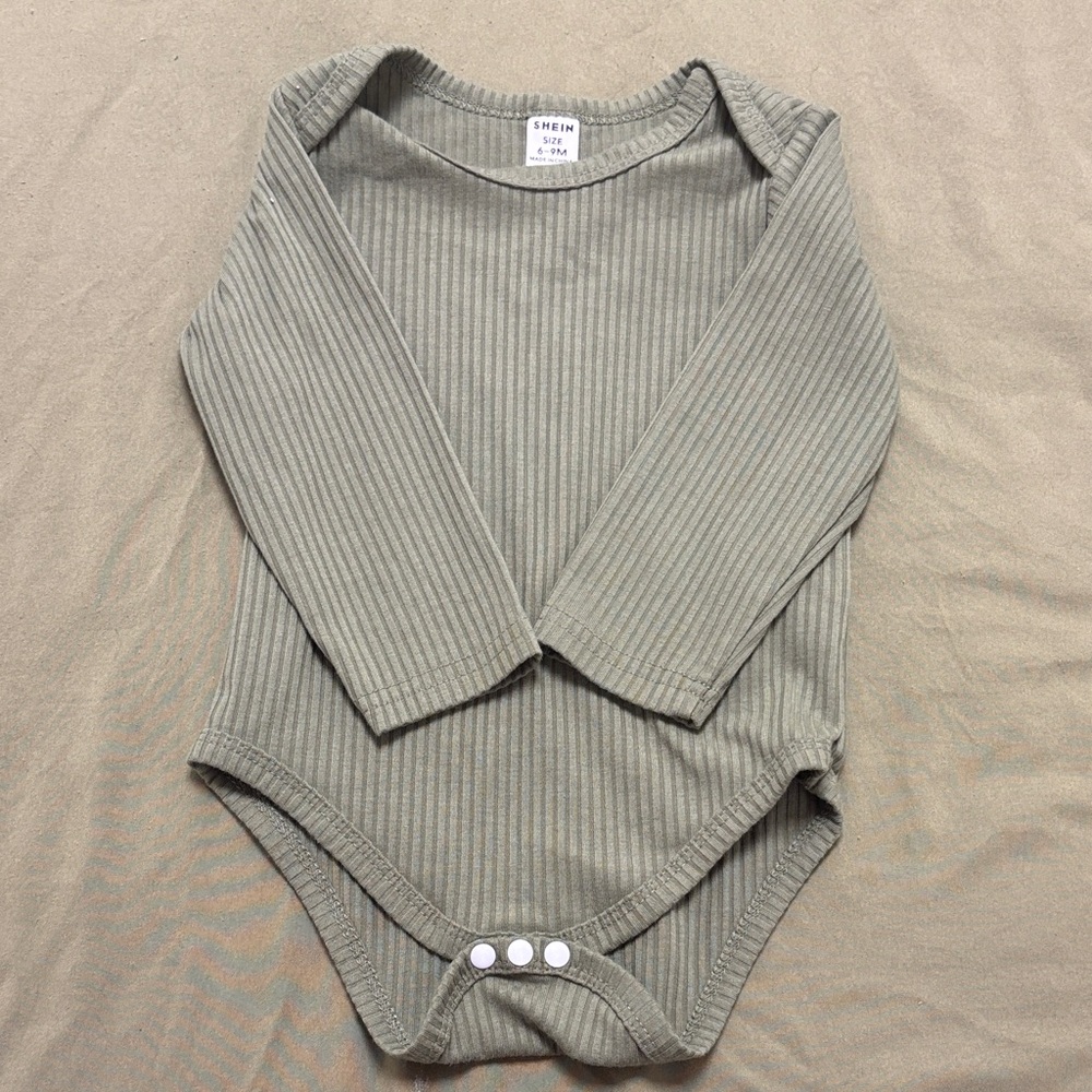 SHEIN Ribbed Long Sleeve Bodysuit - Olive